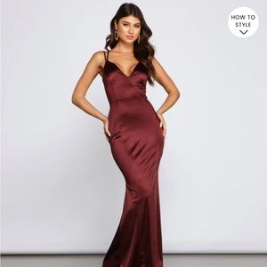 Maroon Satin Formal Dress